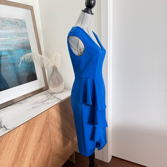 Eliza J Royal Blue Neoprene Ruffled Mid Length Cocktail Dress - Picture 2 of 9